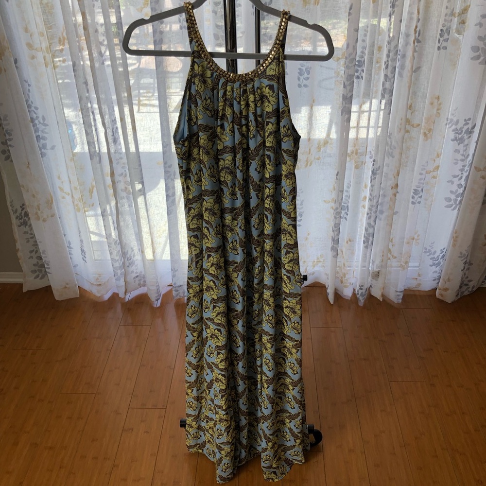 Charming Charlie Blue, Brown, & Yellow Floral Maxi